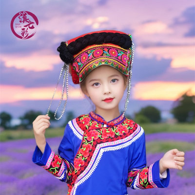简单款儿童瓦盖帽新小蝴蝶女帽彝族服装配饰彝族头饰少数民族帽子