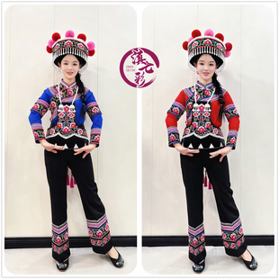 2026新款绣花彝族左脚舞服饰麦穗花刺绣彝族女装跳脚舞套装宝蓝黑