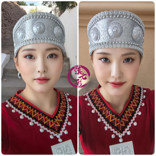 手工瓦族帽银色佤族头饰包头半包围松紧带女甩发舞配饰儿童成人款