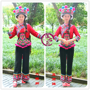 云南少数民族服装彝族舞蹈演出服女六瓣花左脚舞套装跳脚舞大裤脚