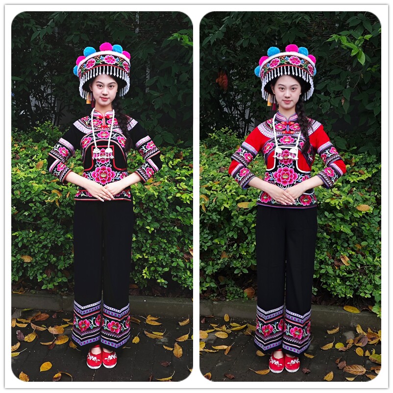 双层袖牡丹花左脚舞女套装跳脚舞