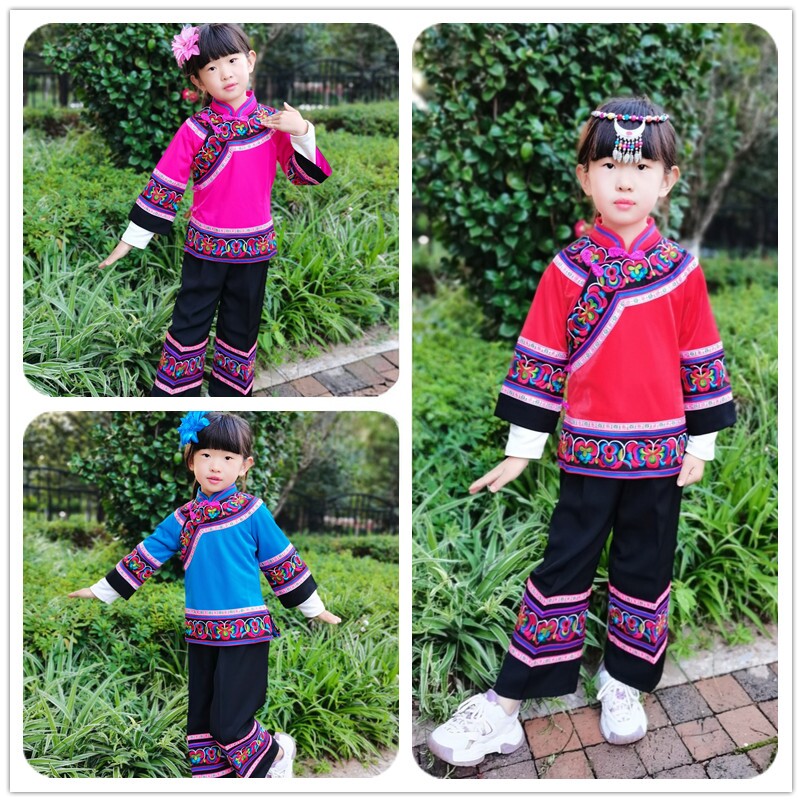 彝族蝴蝶绣花黑裤子布衣族女童装套装布依族云南民族风绣花两件套