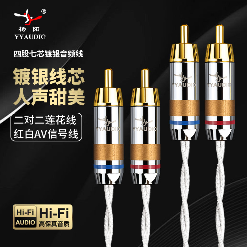 台湾杨阳镀银双绞信号线发烧级音频线HiFi音响线RCA莲花头连接线