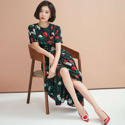 明星同款黑暗荣耀优雅印花连衣裙