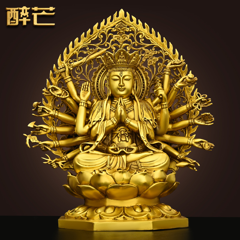 铜千手观音菩萨摆件十八臂准提母铜像家居工艺品礼品客厅装饰品纯