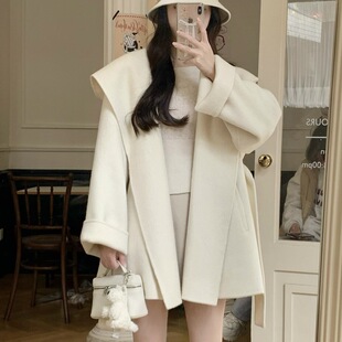 浴袍款双面羊绒大衣女白色系腰带毛呢外套博主推荐高级感羊毛大衣