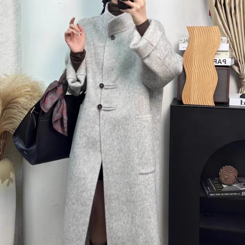 新款复古呢子大衣加长羊毛外套女韩版双面羊绒大衣羊驼绒毛呢外套