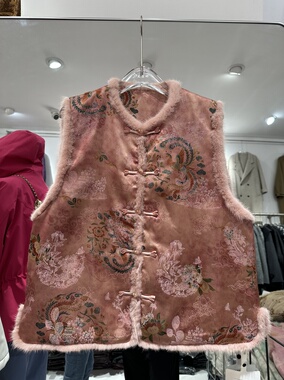 2025秋冬新款休闲25935国风马甲水貂毛刺绣新中式国风马甲女百搭