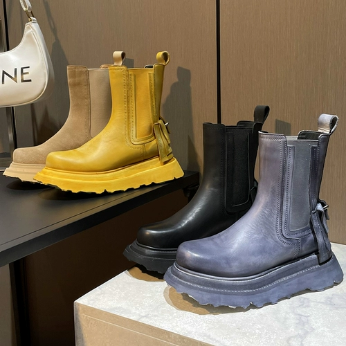 Martens, кожаные винтажные челси в английском стиле на платформе, короткие сапоги, ботинки, из натуральной кожи, с эффектом винтажной потёртости, в британском стиле