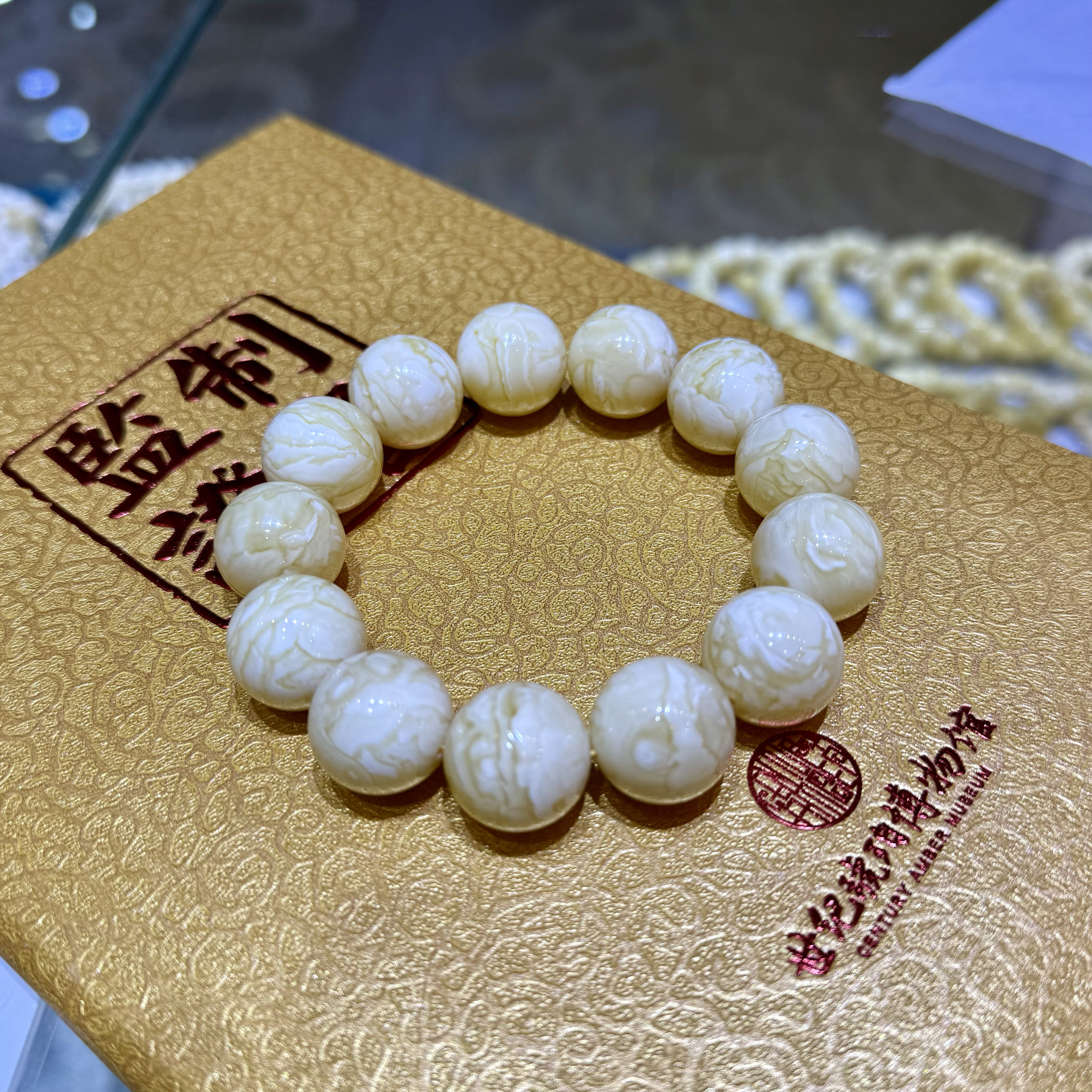 18mm同料虎皮纹金线蜜蜡圆珠手串