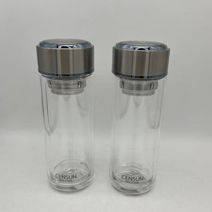 先行双层玻璃杯高品质玻璃杯男女家用办公水杯加厚底滤网杯350mL