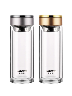 哈尔斯双层玻璃杯304滤网车载水杯商务泡茶杯办公玻璃杯350mL
