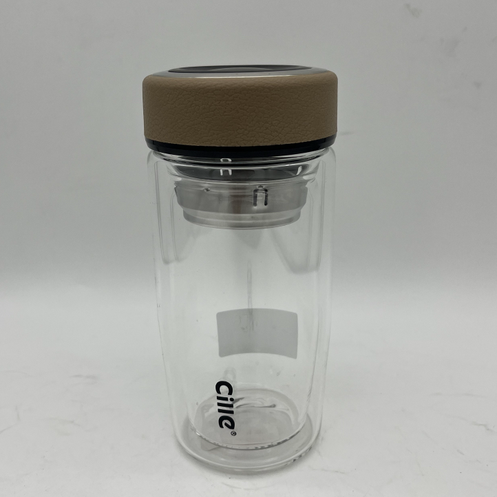 希乐双层玻璃杯商务杯鹅蛋杯茶水分离杯便携水杯车载杯360mL