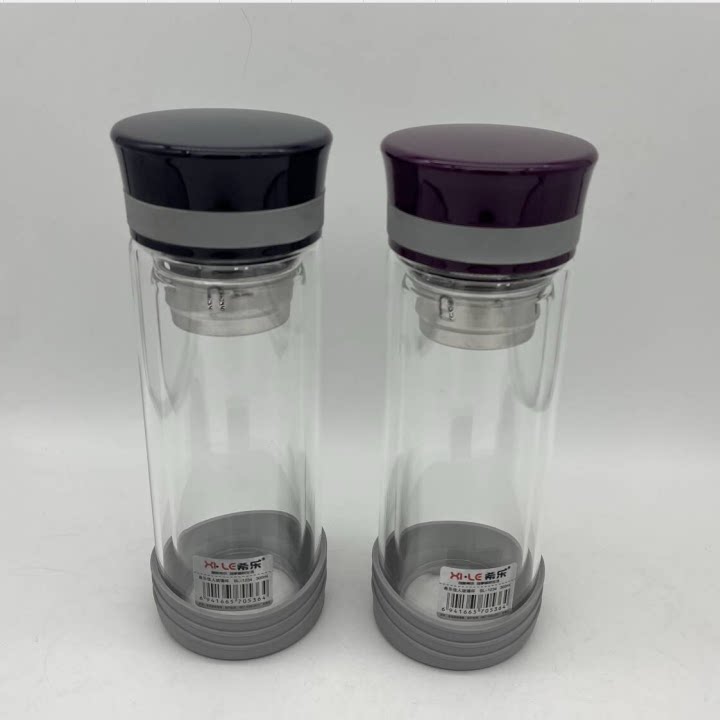 希乐时尚朔玻杯双层玻璃泡茶杯车载便携玻璃杯300mL带茶滤女士杯