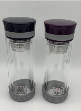 希乐时尚朔玻杯双层玻璃泡茶杯车载便携玻璃杯300mL带茶滤女士杯