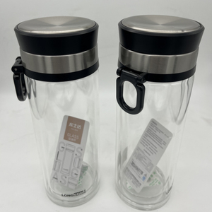 龙士达大容量商务玻璃杯车载水杯带拎手茶杯双层玻璃杯480mL