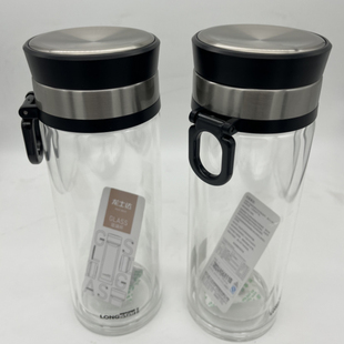 龙士达大容量商务玻璃杯车载水杯带拎手茶杯双层玻璃杯480mL