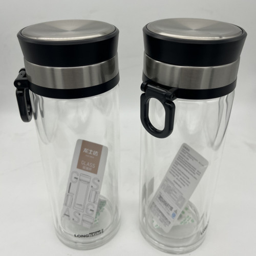 龙士达大容量商务玻璃杯车载水杯带拎手茶杯双层玻璃杯480mL