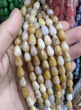 8*12mm天然黄东陵圆水滴切面散珠diy手链项链半成品配饰配件材料