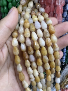 8*12mm天然黄东陵圆水滴切面散珠diy手链项链半成品配饰配件材料