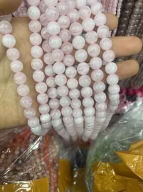 天然粉水晶圆珠4-12mm浅蓝色通孔散珠手链项链diy手作饰品配件