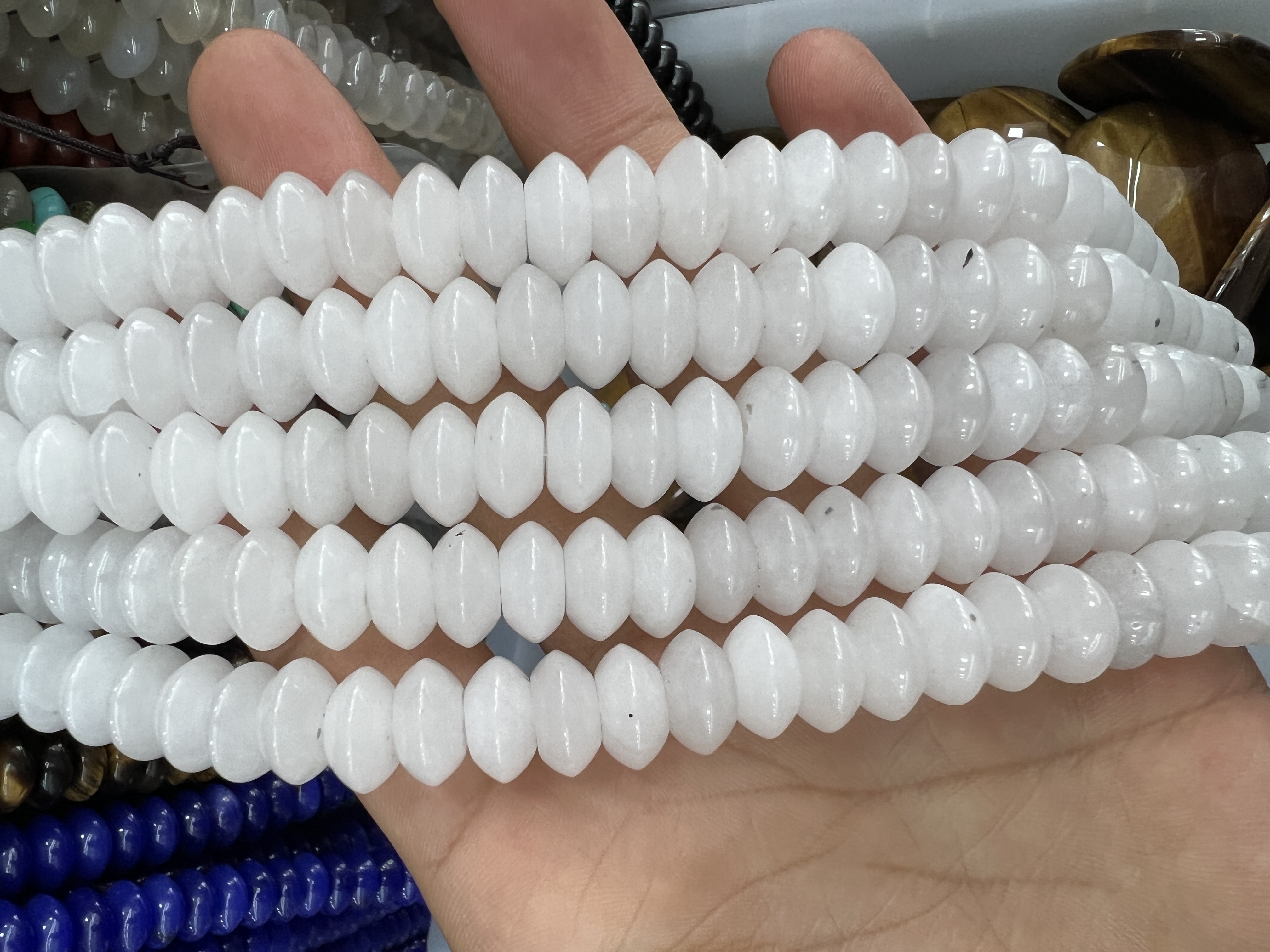 6*12mm天然新疆白玉算盘珠半成品diy手工串珠手链项链饰品配件