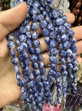 10mm天然蓝点石圆饼切面圆片散珠diy手链项链半成品配饰配件材料