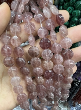 12mm天然草莓晶圆片圆饼切面散珠diy手链项链半成品配饰配件材料