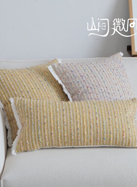 抱枕多巴胺靠枕黄色中古风靠包客厅沙发靠垫彩色可爱长方形腰枕