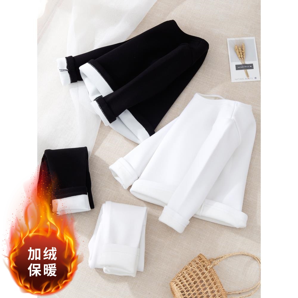 儿童打底衫秋冬加绒加厚男童女童保暖上衣黑色内衣白色大童套装款