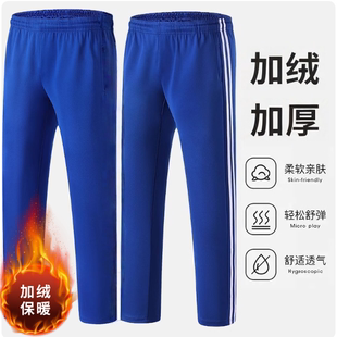 校服裤子宝蓝色冬季款两条杠男女童小学生初中生高中生直筒束脚裤