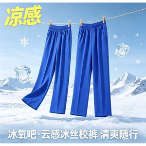 夏季冰丝透气宝蓝校服直筒裤