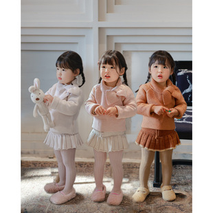 蝴蝶结毛衣套装 Miya 复古套头衫 女童秋冬经典 MP桃心领结针织衫