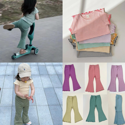 Miya5色条纹T恤喇叭裤套装