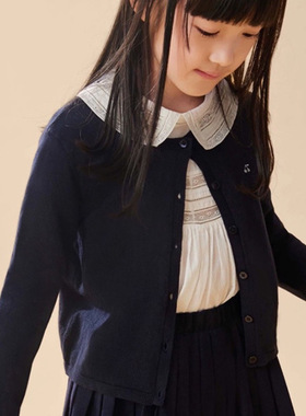 MiyaBaby 樱桃刺绣开衫女童秋冬新款韩版学院风长袖宝宝针织毛衣