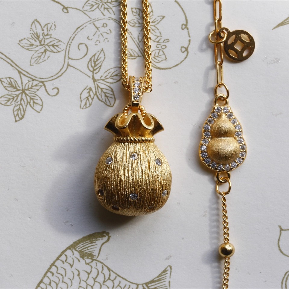 福满盈丨纯银镀金钱袋子项链