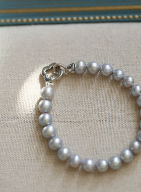 银茶丨软语设计天然珍珠真多麻银灰色优雅气质高级感手链节日礼物
