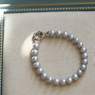 银茶丨软语设计天然珍珠真多麻银灰色优雅气质高级感手链节日礼物