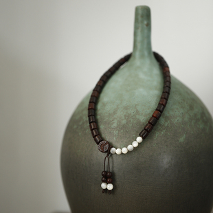 池鱼思故渊丨软语设计新中式天然白蝶贝鱼纹小叶紫檀双圈手串手链