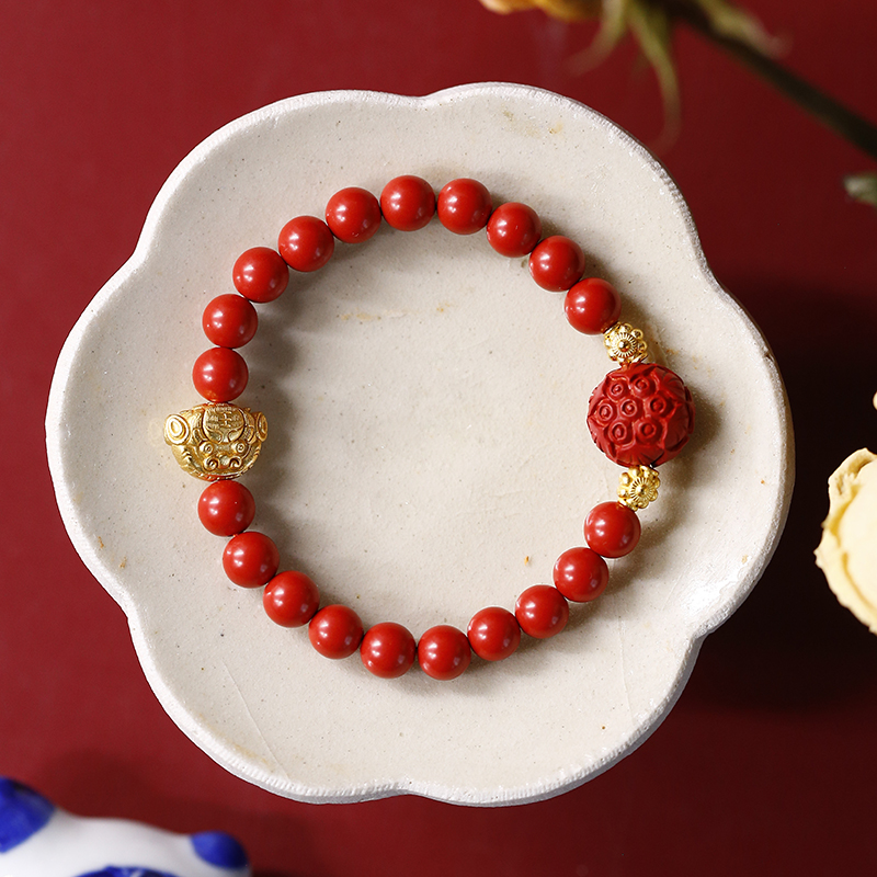 软语原创设计朱砂莲花手链