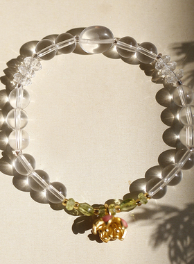 软语白水晶透辉石银镀金莲花手链