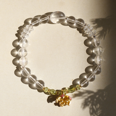 软语白水晶透辉石银镀金莲花手链