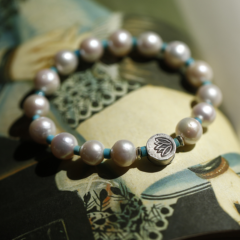 软语巴洛克珍珠绿松石纯银手链