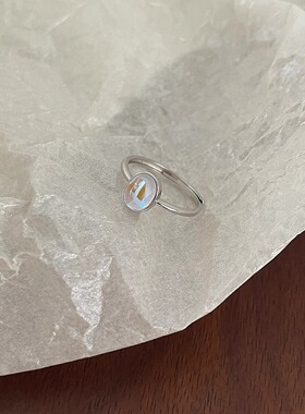 925纯银天然海蓝月光石戒指海洋的泪滴活口指环饰品优雅时尚首饰