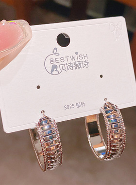 实拍新品几何复古夸张圈圈耳环 银针光面百搭ins风潮流耳钉饰品