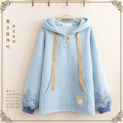 古风卫衣女加绒加厚连帽外套国潮