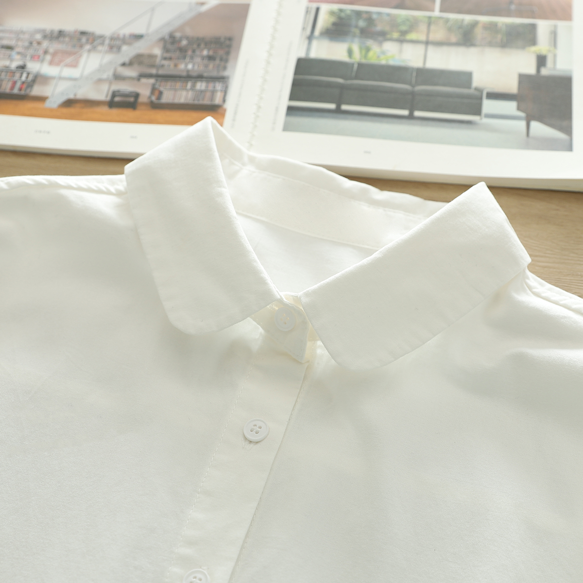 全棉磨毛衬衫白衬衣女秋外套简约