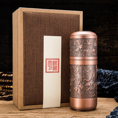 一杯两用纯银金玉满堂浮雕保温杯