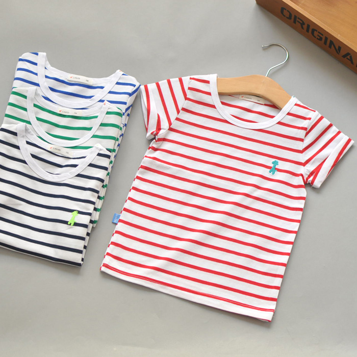 lm林淼儿童装短袖t恤夏季男童女童条纹纯棉薄款宝宝半袖圆领上衣