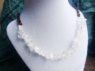 福百瑞珠宝天然白水晶碎石小原石手作蜡绳编织项链